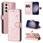 Custodia per cellulare in pelle con motivo gatto e ape in rilievo, For Galaxy S26 5G, For Galaxy S25 FE 5G, For Galaxy S25 / S24 5G, For Galaxy S25+ / S24+ 5G