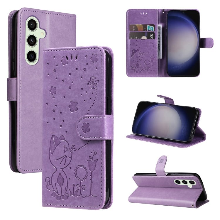 Custodia per cellulare in pelle con motivo gatto e ape in rilievo, For Galaxy S26 5G, For Galaxy S25 FE 5G, For Galaxy S25 / S24 5G, For Galaxy S25+ / S24+ 5G