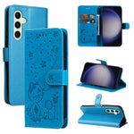 Custodia per cellulare in pelle con motivo gatto e ape in rilievo, For Galaxy S26 5G, For Galaxy S25 FE 5G, For Galaxy S25 / S24 5G, For Galaxy S25+ / S24+ 5G
