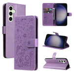 Custodia per cellulare in pelle con motivo gatto e ape in rilievo, For Galaxy S26 5G, For Galaxy S25 FE 5G, For Galaxy S25 / S24 5G, For Galaxy S25+ / S24+ 5G