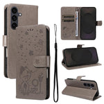 Custodia per cellulare in pelle con motivo gatto e ape in rilievo, For Galaxy S26 5G, For Galaxy S25 FE 5G, For Galaxy S25 / S24 5G, For Galaxy S25+ / S24+ 5G