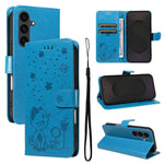 Custodia per cellulare in pelle con motivo gatto e ape in rilievo, For Galaxy S26 5G, For Galaxy S25 FE 5G, For Galaxy S25 / S24 5G, For Galaxy S25+ / S24+ 5G
