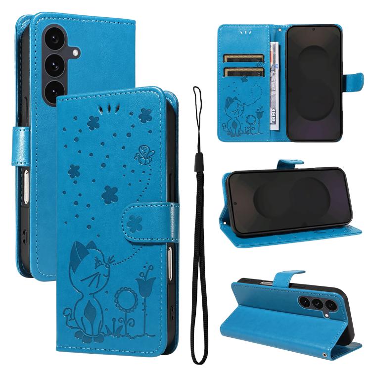 Custodia per cellulare in pelle con motivo gatto e ape in rilievo, For Galaxy S26 5G, For Galaxy S25 FE 5G, For Galaxy S25 / S24 5G, For Galaxy S25+ / S24+ 5G