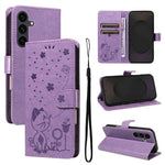 Custodia per cellulare in pelle con motivo gatto e ape in rilievo, For Galaxy S26 5G, For Galaxy S25 FE 5G, For Galaxy S25 / S24 5G, For Galaxy S25+ / S24+ 5G