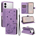 Custodia per cellulare in pelle con motivo gatto e ape in rilievo, For Galaxy S26 FE 5G, For Galaxy S26+ 5G, For Galaxy S26 Edge 5G, For Galaxy S26 Ultra 5G