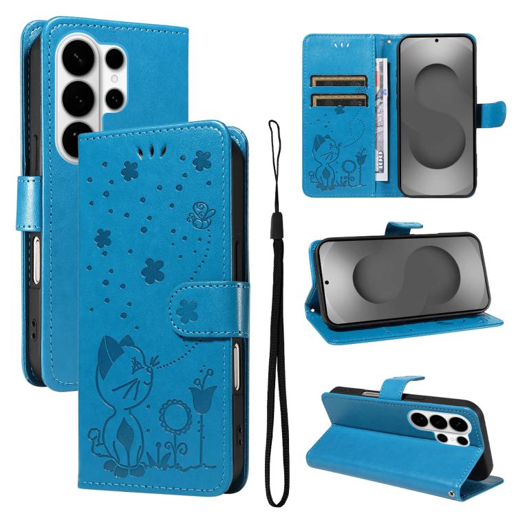 Custodia per cellulare in pelle con motivo gatto e ape in rilievo, For Galaxy S26 FE 5G, For Galaxy S26+ 5G, For Galaxy S26 Edge 5G, For Galaxy S26 Ultra 5G