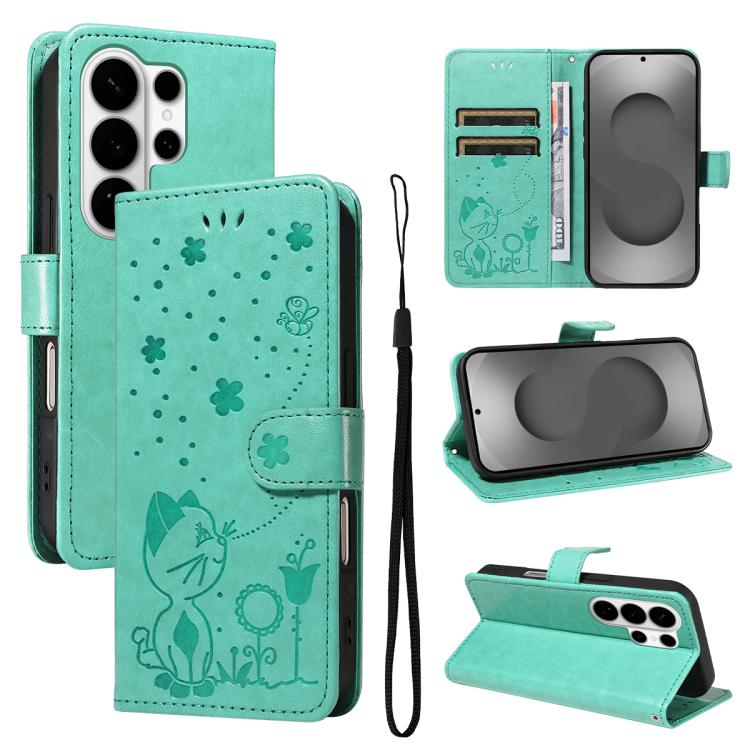Custodia per cellulare in pelle con motivo gatto e ape in rilievo, For Galaxy S26 FE 5G, For Galaxy S26+ 5G, For Galaxy S26 Edge 5G, For Galaxy S26 Ultra 5G