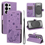 Custodia per cellulare in pelle con motivo gatto e ape in rilievo, For Galaxy S26 FE 5G, For Galaxy S26+ 5G, For Galaxy S26 Edge 5G, For Galaxy S26 Ultra 5G