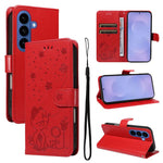 Custodia per cellulare in pelle con motivo gatto e ape in rilievo, For Galaxy S26 FE 5G, For Galaxy S26+ 5G, For Galaxy S26 Edge 5G, For Galaxy S26 Ultra 5G