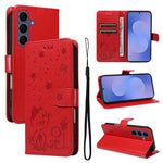 Custodia per cellulare in pelle con motivo gatto e ape in rilievo, For Galaxy S26 FE 5G, For Galaxy S26+ 5G, For Galaxy S26 Edge 5G, For Galaxy S26 Ultra 5G
