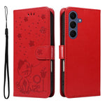 Custodia per cellulare in pelle con motivo gatto e ape in rilievo, For Galaxy S26 FE 5G, For Galaxy S26+ 5G, For Galaxy S26 Edge 5G, For Galaxy S26 Ultra 5G