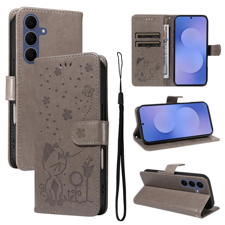 Custodia per cellulare in pelle con motivo gatto e ape in rilievo, For Galaxy S26 FE 5G, For Galaxy S26+ 5G, For Galaxy S26 Edge 5G, For Galaxy S26 Ultra 5G
