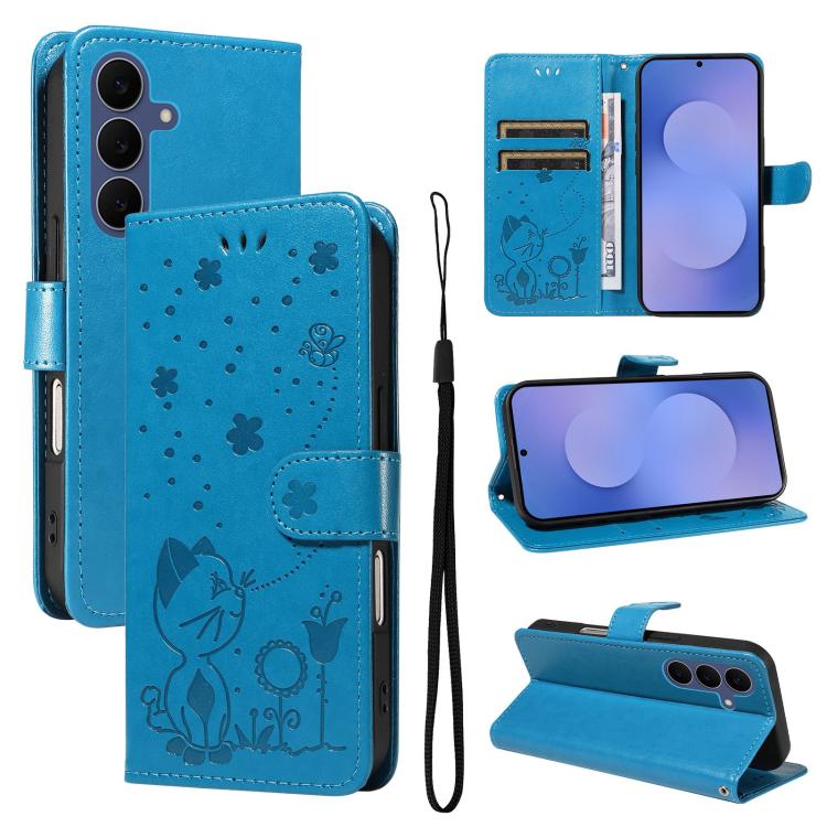 Custodia per cellulare in pelle con motivo gatto e ape in rilievo, For Galaxy S26 FE 5G, For Galaxy S26+ 5G, For Galaxy S26 Edge 5G, For Galaxy S26 Ultra 5G