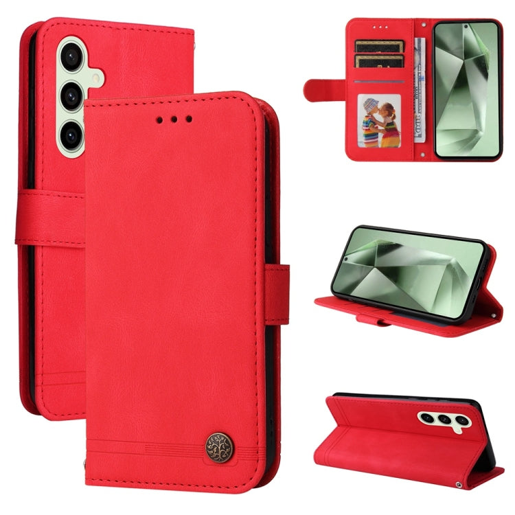 Custodia per telefono in pelle con bottone in metallo e motivo albero della vita Skin Feel, For Samsung Galaxy S25 Ultra 5G, For Samsung Galaxy S24 FE 5G