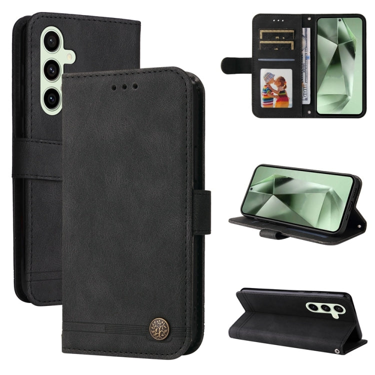 Custodia per telefono in pelle con bottone in metallo e motivo albero della vita Skin Feel, For Samsung Galaxy S25 Ultra 5G, For Samsung Galaxy S24 FE 5G