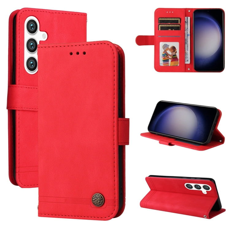 Custodia per telefono in pelle con bottone in metallo e motivo albero della vita Skin Feel, For Samsung Galaxy S26 5G, For Samsung Galaxy S25 Edge 5G, For Samsung Galaxy S25 5G, For Samsung Galaxy S25+ 5G