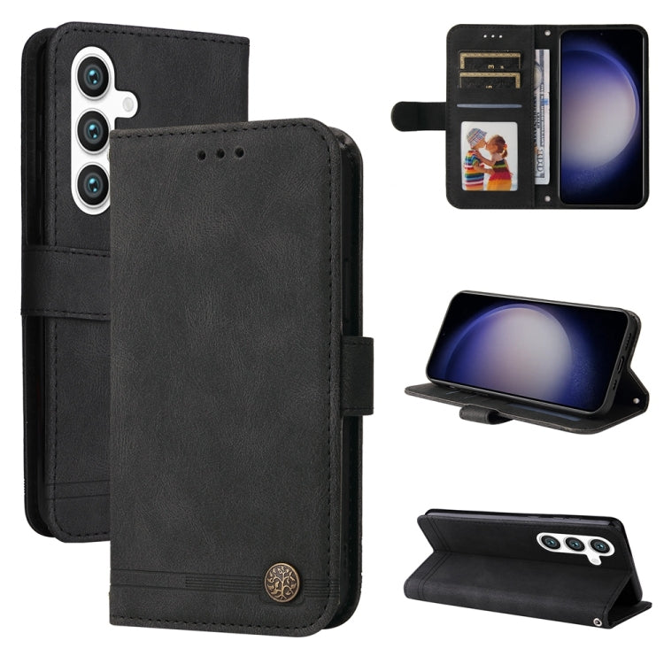 Custodia per telefono in pelle con bottone in metallo e motivo albero della vita Skin Feel, For Samsung Galaxy S26 5G, For Samsung Galaxy S25 Edge 5G, For Samsung Galaxy S25 5G, For Samsung Galaxy S25+ 5G