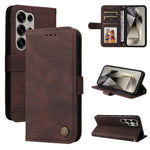 Custodia per telefono in pelle con bottone in metallo e motivo albero della vita Skin Feel, For Samsung Galaxy S25 Ultra 5G, For Samsung Galaxy S24 FE 5G