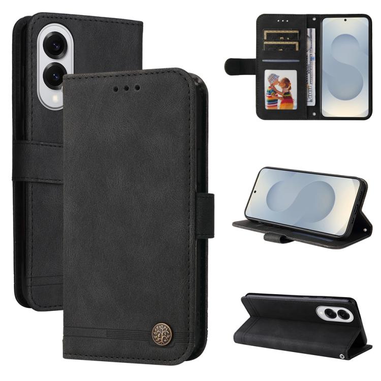 Custodia per telefono in pelle con bottone in metallo e motivo albero della vita Skin Feel, For Samsung Galaxy S26 5G, For Samsung Galaxy S25 Edge 5G, For Samsung Galaxy S25 5G, For Samsung Galaxy S25+ 5G