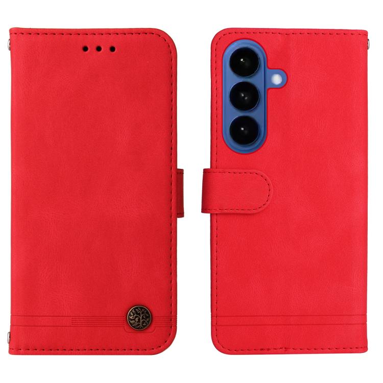 Custodia per telefono in pelle con bottone in metallo e motivo albero della vita Skin Feel, For Samsung Galaxy S26 5G, For Samsung Galaxy S25 Edge 5G, For Samsung Galaxy S25 5G, For Samsung Galaxy S25+ 5G