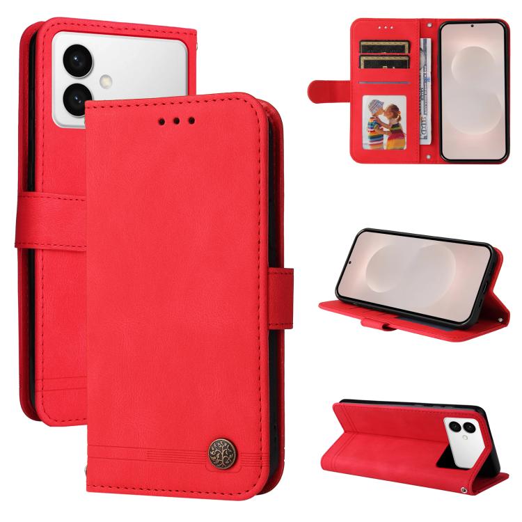 Custodia per telefono in pelle con bottone in metallo e motivo albero della vita Skin Feel, For Galaxy S26 FE 5G, For Samsung Galaxy S26+ 5G, For Samsung Galaxy S26 Edge 5G, For Samsung Galaxy S26 Ultra 5G