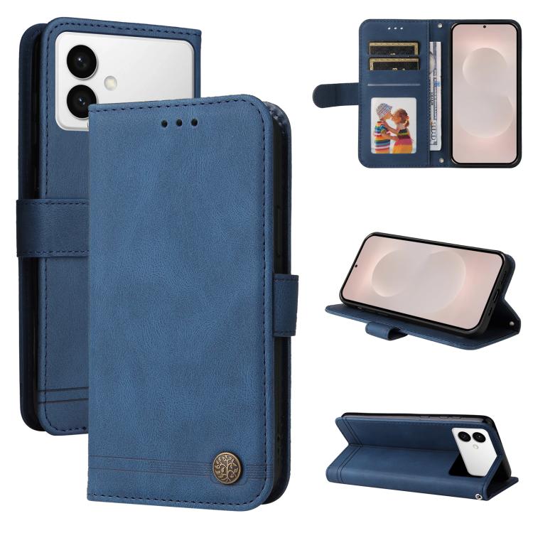 Custodia per telefono in pelle con bottone in metallo e motivo albero della vita Skin Feel, For Galaxy S26 FE 5G, For Samsung Galaxy S26+ 5G, For Samsung Galaxy S26 Edge 5G, For Samsung Galaxy S26 Ultra 5G