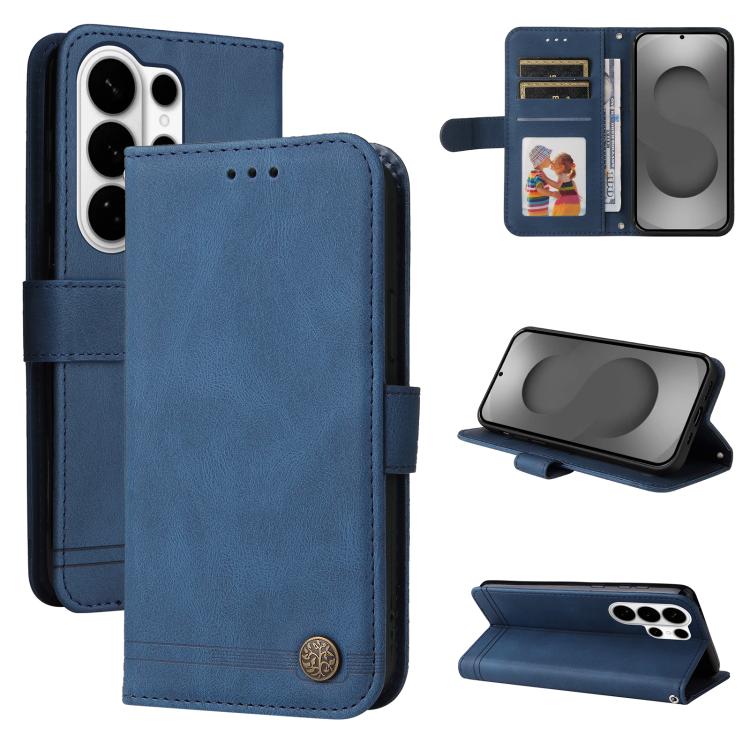 Custodia per telefono in pelle con bottone in metallo e motivo albero della vita Skin Feel, For Galaxy S26 FE 5G, For Samsung Galaxy S26+ 5G, For Samsung Galaxy S26 Edge 5G, For Samsung Galaxy S26 Ultra 5G