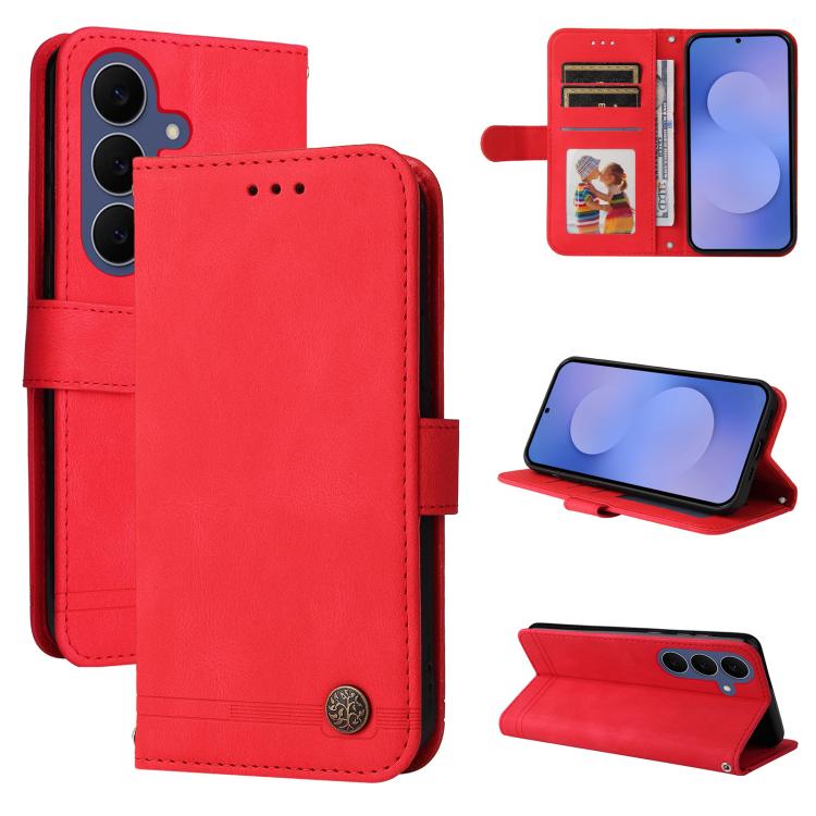 Custodia per telefono in pelle con bottone in metallo e motivo albero della vita Skin Feel, For Galaxy S26 FE 5G, For Samsung Galaxy S26+ 5G, For Samsung Galaxy S26 Edge 5G, For Samsung Galaxy S26 Ultra 5G