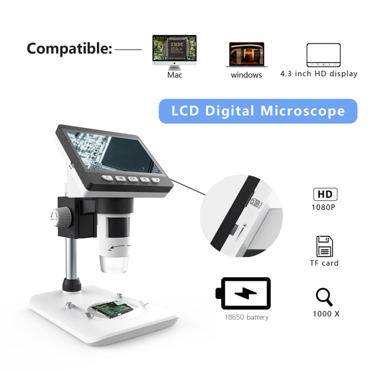 Microscopio elettronico digitale HD 1080P con schermo LCD 4,3"