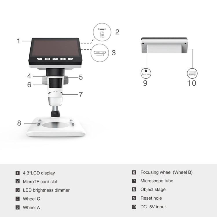 0-40mm 1080P 4.3 inch HD Digital Electronic Microscope with LCD Screen for Cell Phone Repair