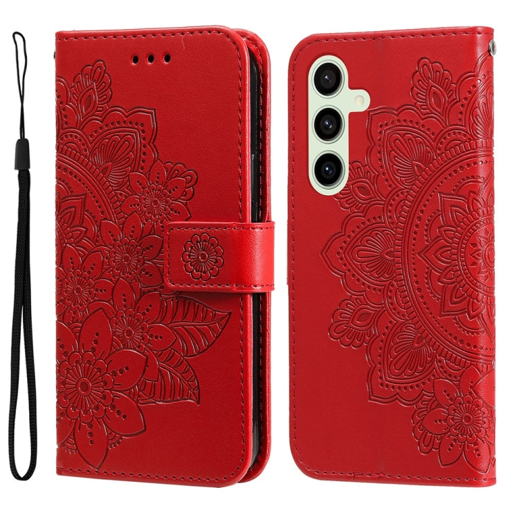 Custodia per telefono in pelle con stampa di fiori a sette petali, For Galaxy S25 Ultra 5G, For Galaxy S24 FE 5G