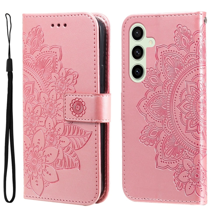 Custodia per telefono in pelle con stampa di fiori a sette petali, For Galaxy S25 Ultra 5G, For Galaxy S24 FE 5G