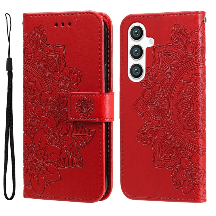 Custodia per telefono in pelle con stampa di fiori a sette petali, For Galaxy S26 5G, For Galaxy S25 Edge 5G, For Galaxy S25 5G, For Galaxy S25+ 5G