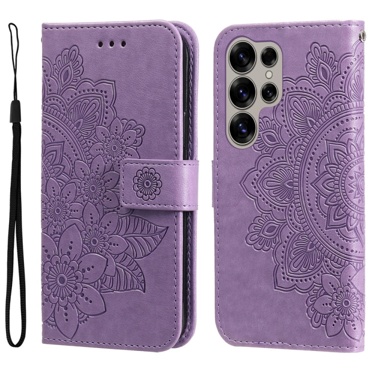 Custodia per telefono in pelle con stampa di fiori a sette petali, For Galaxy S25 Ultra 5G, For Galaxy S24 FE 5G