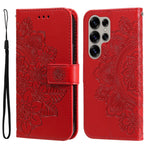 Custodia per telefono in pelle con stampa di fiori a sette petali, For Galaxy S25 Ultra 5G, For Galaxy S24 FE 5G