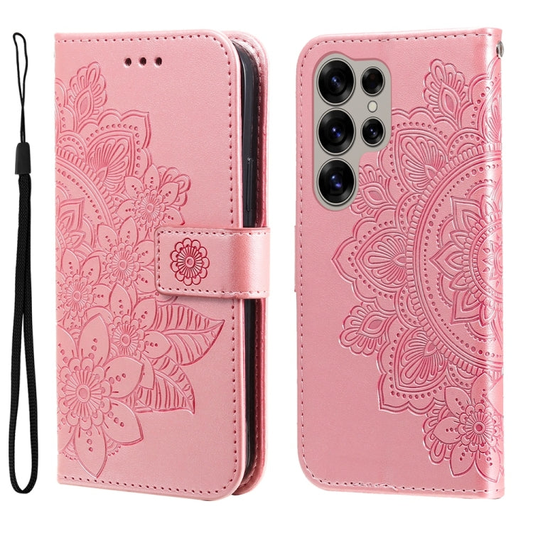 Custodia per telefono in pelle con stampa di fiori a sette petali, For Galaxy S25 Ultra 5G, For Galaxy S24 FE 5G