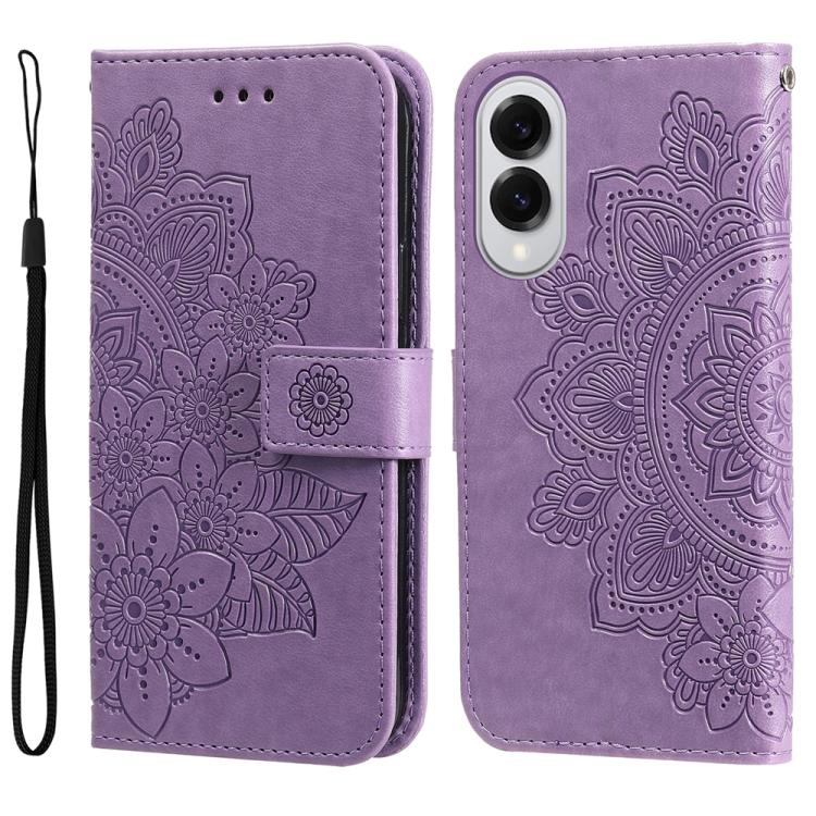 Custodia per telefono in pelle con stampa di fiori a sette petali, For Galaxy S26 5G, For Galaxy S25 Edge 5G, For Galaxy S25 5G, For Galaxy S25+ 5G