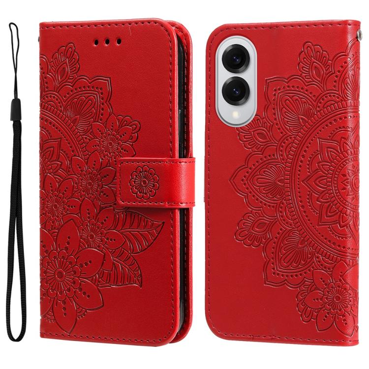 Custodia per telefono in pelle con stampa di fiori a sette petali, For Galaxy S26 5G, For Galaxy S25 Edge 5G, For Galaxy S25 5G, For Galaxy S25+ 5G