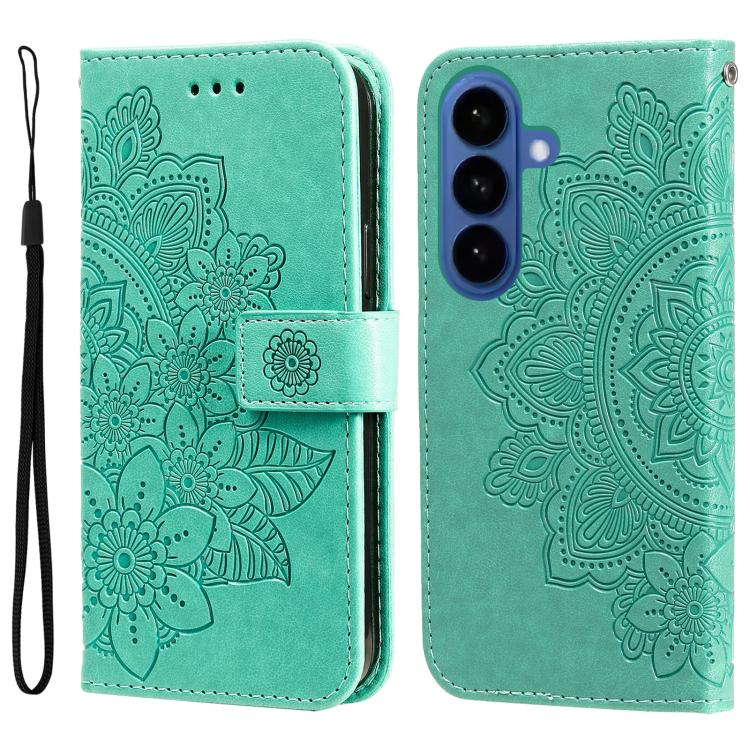 Custodia per telefono in pelle con stampa di fiori a sette petali, For Galaxy S26 5G, For Galaxy S25 Edge 5G, For Galaxy S25 5G, For Galaxy S25+ 5G