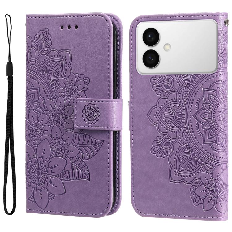 Custodia per telefono in pelle con stampa di fiori a sette petali, For Galaxy S26 FE 5G, For Galaxy S26+ 5G, For Galaxy S26 Edge 5G, For Galaxy S26 Ultra 5G