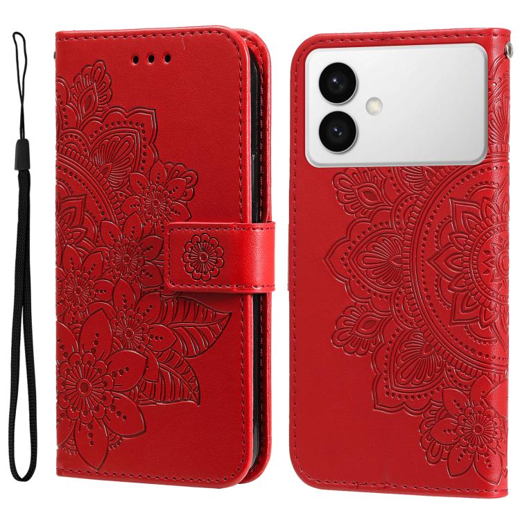 Custodia per telefono in pelle con stampa di fiori a sette petali, For Galaxy S26 FE 5G, For Galaxy S26+ 5G, For Galaxy S26 Edge 5G, For Galaxy S26 Ultra 5G