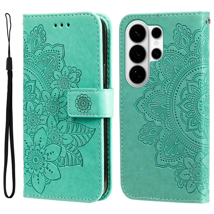 Custodia per telefono in pelle con stampa di fiori a sette petali, For Galaxy S26 FE 5G, For Galaxy S26+ 5G, For Galaxy S26 Edge 5G, For Galaxy S26 Ultra 5G