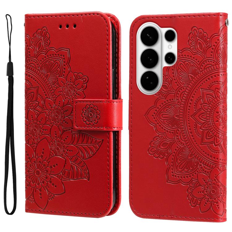 Custodia per telefono in pelle con stampa di fiori a sette petali, For Galaxy S26 FE 5G, For Galaxy S26+ 5G, For Galaxy S26 Edge 5G, For Galaxy S26 Ultra 5G