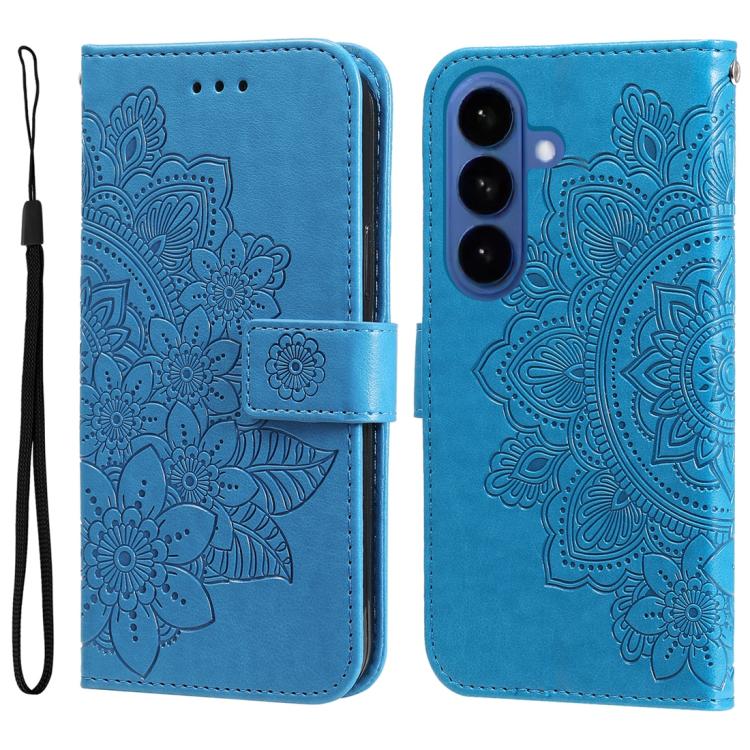 Custodia per telefono in pelle con stampa di fiori a sette petali, For Galaxy S26 FE 5G, For Galaxy S26+ 5G, For Galaxy S26 Edge 5G, For Galaxy S26 Ultra 5G