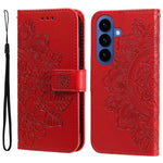 Custodia per telefono in pelle con stampa di fiori a sette petali, For Galaxy S26 FE 5G, For Galaxy S26+ 5G, For Galaxy S26 Edge 5G, For Galaxy S26 Ultra 5G