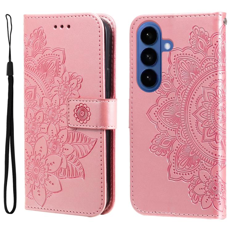 Custodia per telefono in pelle con stampa di fiori a sette petali, For Galaxy S26 FE 5G, For Galaxy S26+ 5G, For Galaxy S26 Edge 5G, For Galaxy S26 Ultra 5G