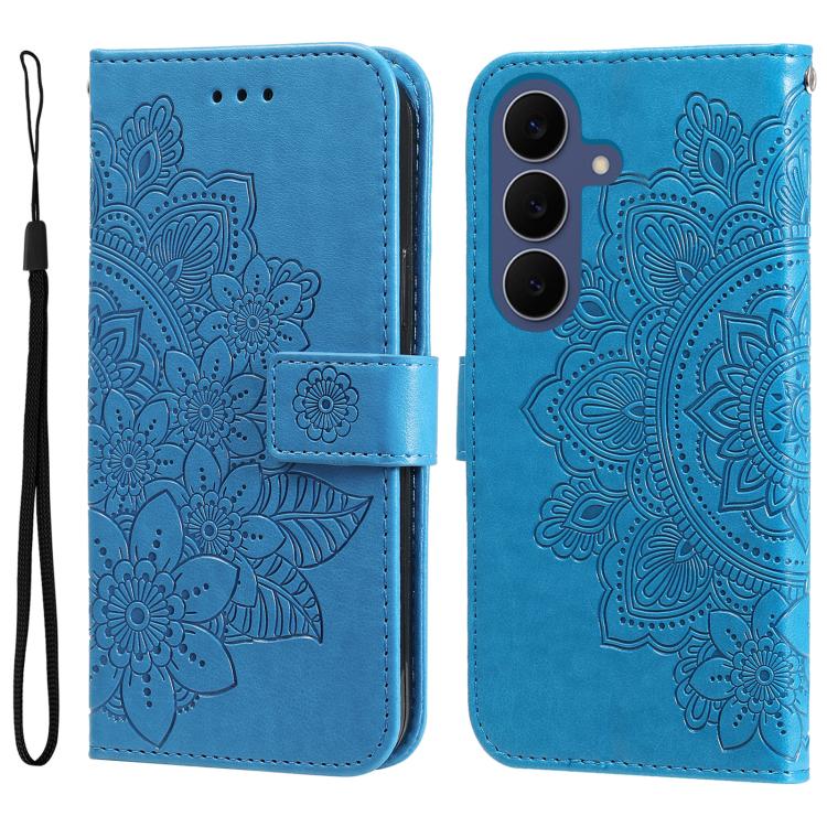 Custodia per telefono in pelle con stampa di fiori a sette petali, For Galaxy S26 FE 5G, For Galaxy S26+ 5G, For Galaxy S26 Edge 5G, For Galaxy S26 Ultra 5G