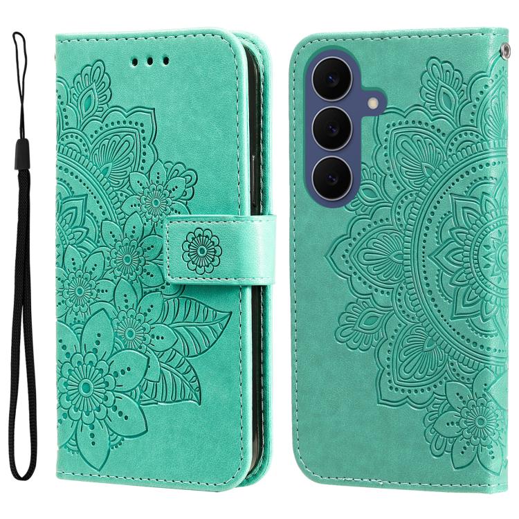 Custodia per telefono in pelle con stampa di fiori a sette petali, For Galaxy S26 FE 5G, For Galaxy S26+ 5G, For Galaxy S26 Edge 5G, For Galaxy S26 Ultra 5G