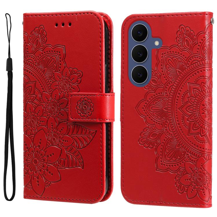 Custodia per telefono in pelle con stampa di fiori a sette petali, For Galaxy S26 FE 5G, For Galaxy S26+ 5G, For Galaxy S26 Edge 5G, For Galaxy S26 Ultra 5G