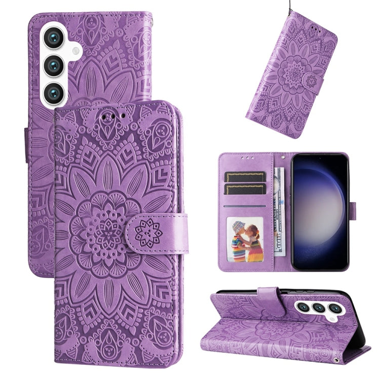 Custodia per telefono in pelle con stampa girasole in rilievo, For Galaxy S26 5G, For Galaxy S25 Edge 5G, For Galaxy S25 5G, For Galaxy S25+ 5G